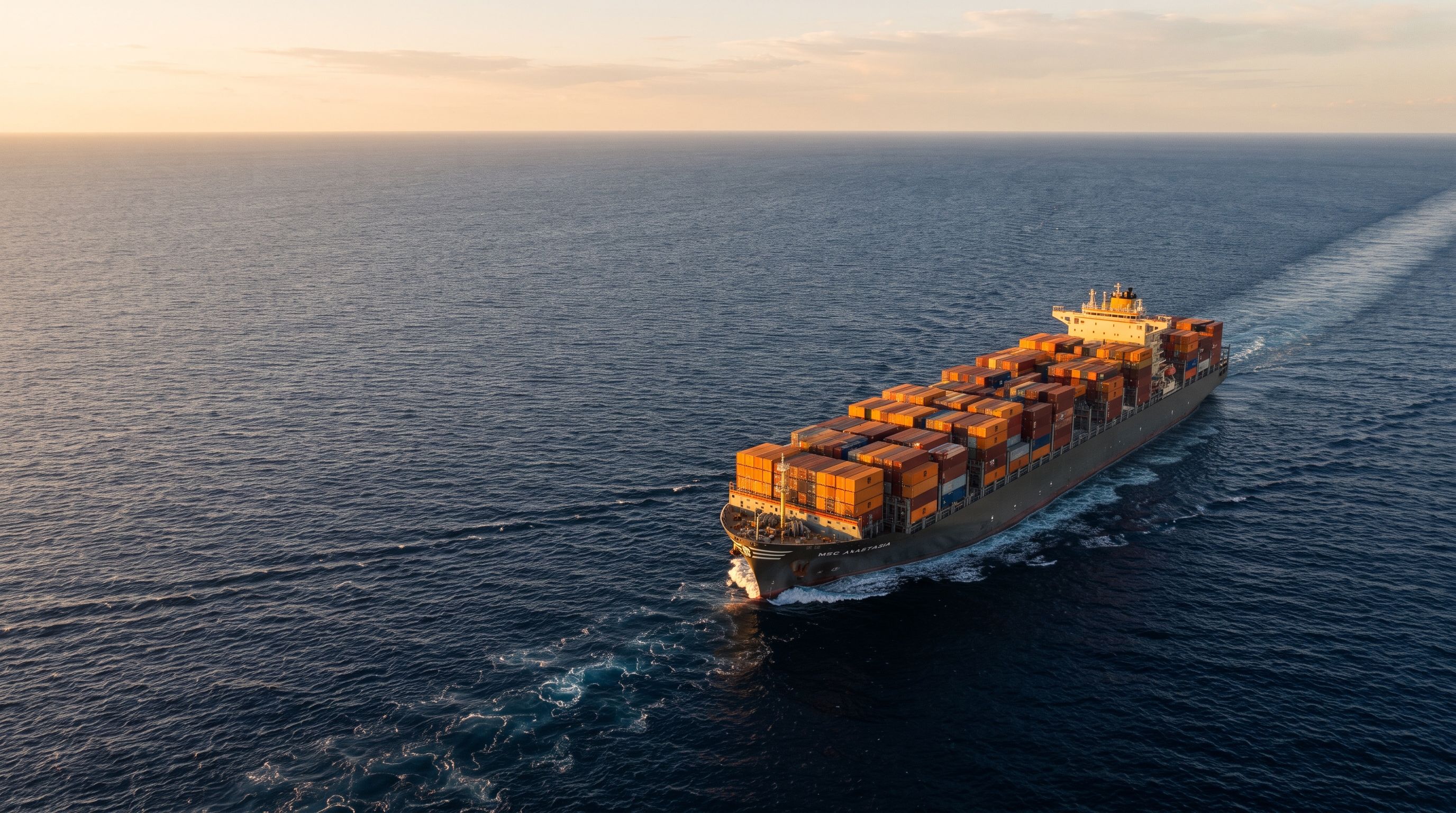 Containerschiff auf offener See aus der Luft