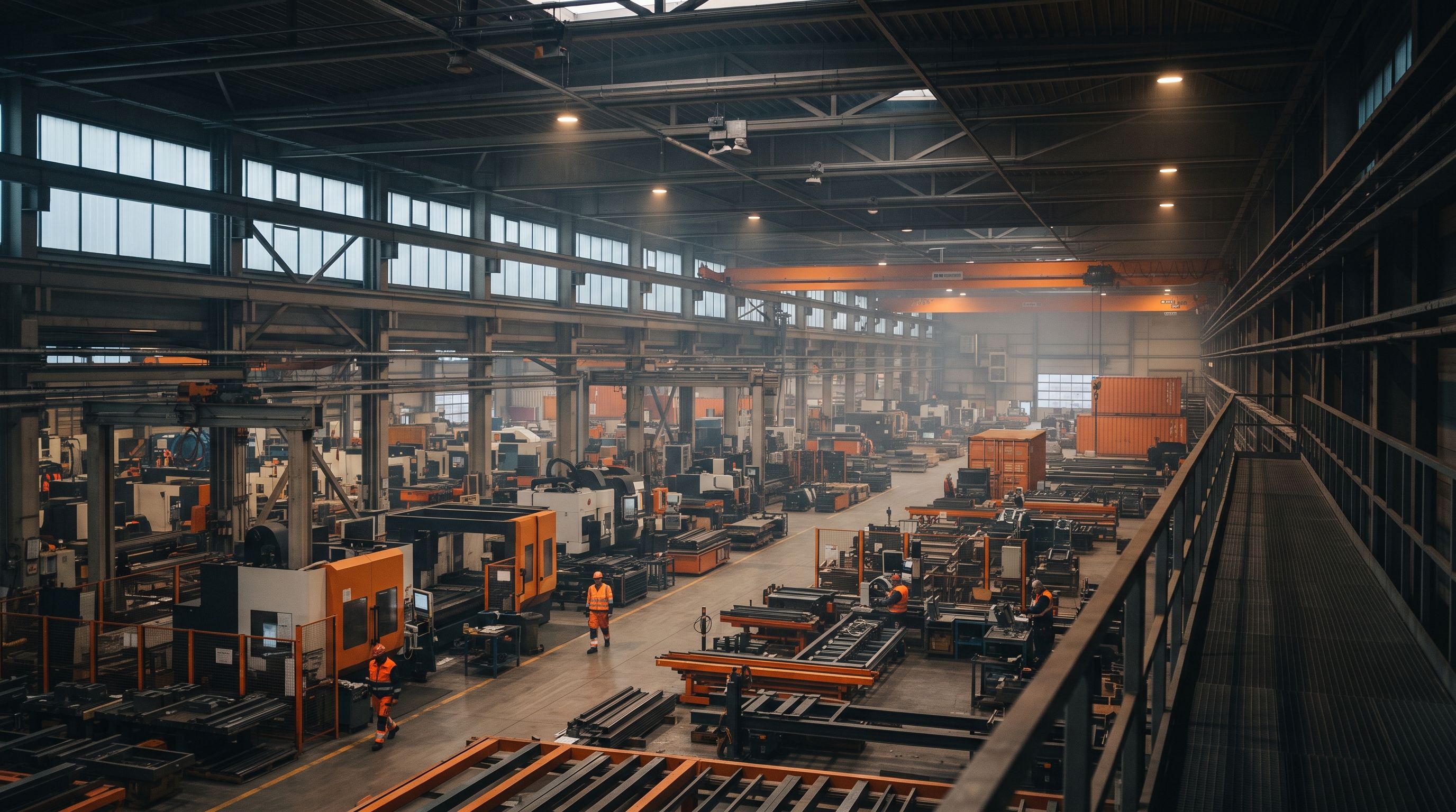 weite Industriehalle mit Arbeitern